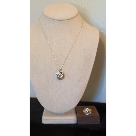 925 Sterling Silver Bezel Set Multi-Gemstone Necklace & Ring Set Ring Size 6 - Picture 1 of 12